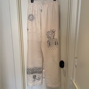 Marine Serre Cream Elastic Waist Silk Pants